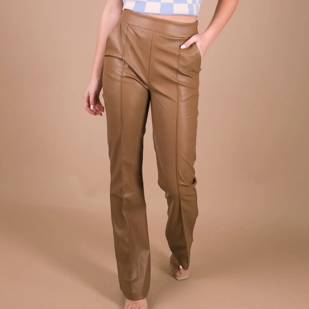 Camel Faux Leather Pants